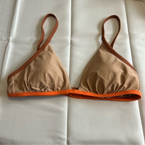 NWT Aerie Brown & Orange Smooth Triangle Padded Bikini Top Size Large - Picture 1 of 4